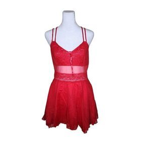 Vintage 80s Sexy Sheer Strappy Chemise Lingerie Womens Size S Red